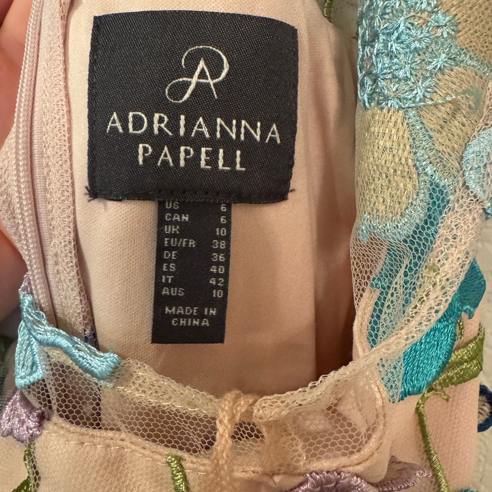 Adrianna Papell Nude Dress with Blue & Purple Floral Embroidery - Picture 4 of 5